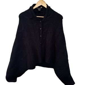 Brooks Brothers 346 Navy Cable Knit Poncho‎ Shrug Wool Blend Academia Preppy